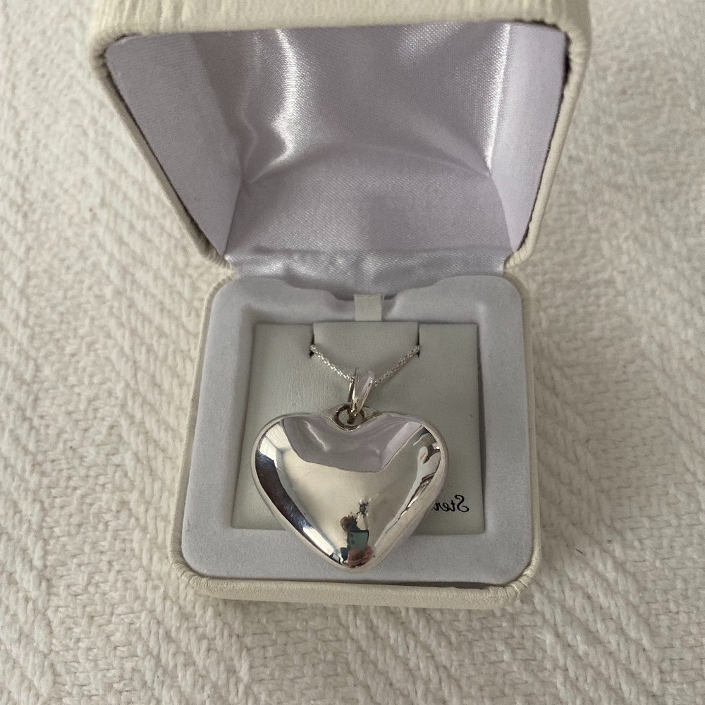 Sterling Silver Puff Heart Necklace with Chain